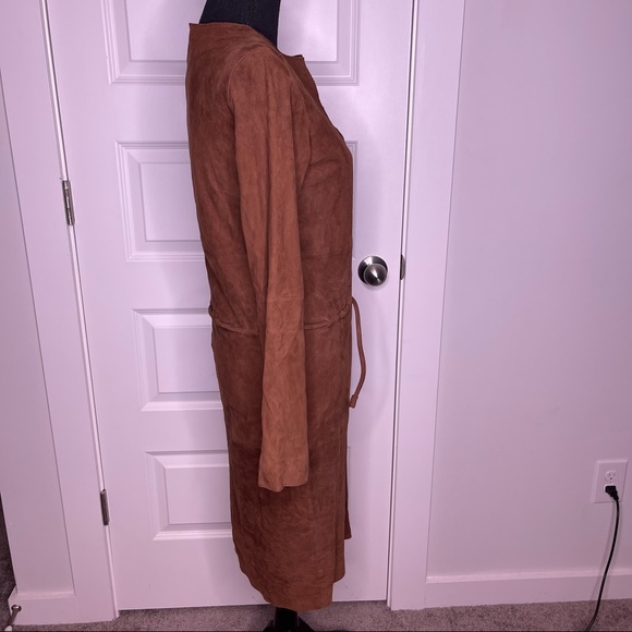 100% Leather Suede Plunge Neck Brown Dress by Guillame - Picture 3 of 7